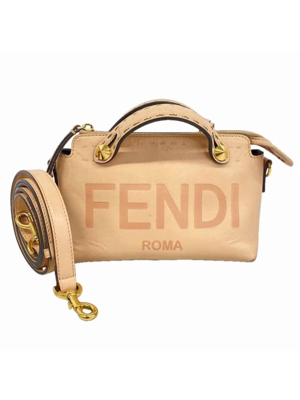 Fendi Handbag by the Way Leather Pink Beige Gold 2-Way Bag